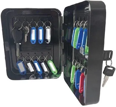 Produktbild von Schwarzes Schlüsselekastchen mit 20 Haken, robust, metallisch