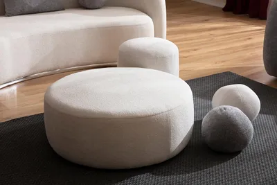Zdjęcie produktu dla Biały tapicerowany stołek Okrągły stołek Meble do siedzenia Designerskie stylowe meble
