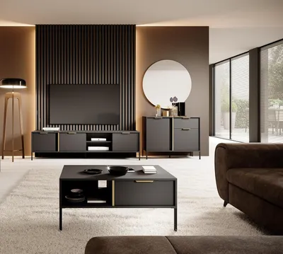 Produktbild von KEF Lucas Wohnzimmermöbel-Set – Kommode 103,3x81,4x39,5 cm – TV-Schrank 202,9x53,4x39,5 cm – Fernsehtisch – Couchtisch 96,9x44,4x60 cm