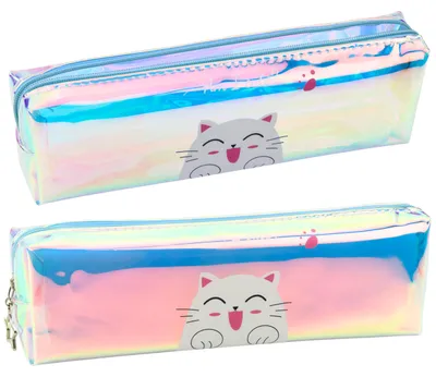 Zdjęcie produktu dla Piórnik szkolny dla dzieci holograficzny z kotem niebieski 21x6cm