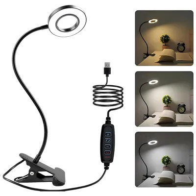 Productafbeelding van Bureaulamp met klem, 48 leds, 3 kleurmodi, 10 helderheidsniveaus, flexibel, dimbaar