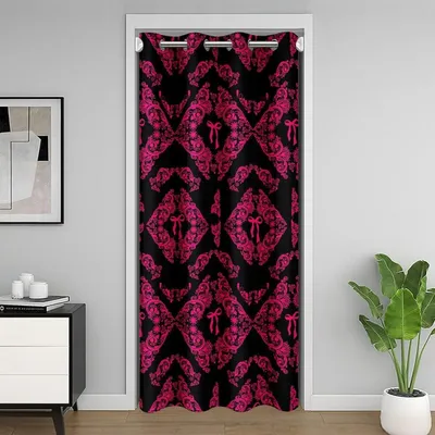 Produktbild von Türvorhang Damask Floral 132x203cm Mikrofaser Rosa Schwarz