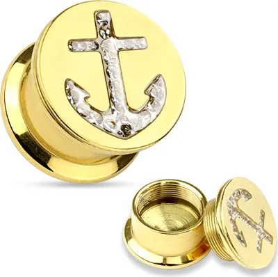 Produktbild von Plug Tunnel Ohr Piercing Anker Anchor 316L Edelstahl Ohr Piercing Ohrstecker Screw Fit  12 mm