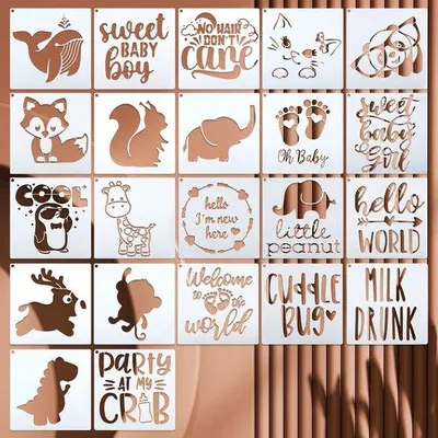 Image de Modèles pour baby shower - Motifs d'animaux traditionnels - 13 x 13 cm