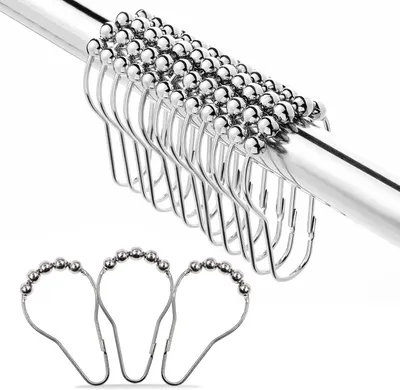 Imagen del producto de Anillos para cortina de ducha de acero inoxidable, 36 unidades, con sistema deslizante, color plateado, para cortinas de ducha