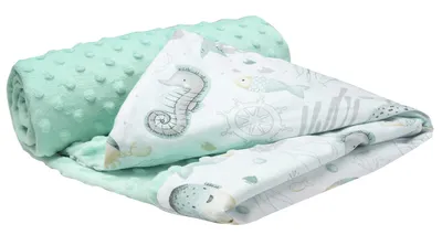 Immagine prodotto di Coperta per neonati in cotone, 75x100, oceano con minky menta