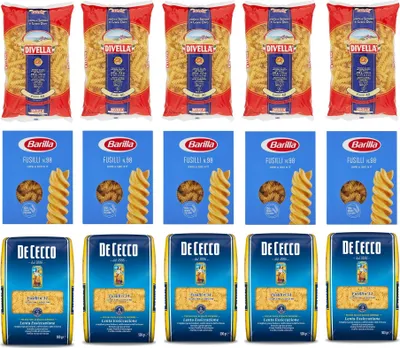 Produktbild von Testpaket Fusilli Barilla Divella De Cecco Italienische Kurze Pasta ( 15 x 500g ) Nudeln