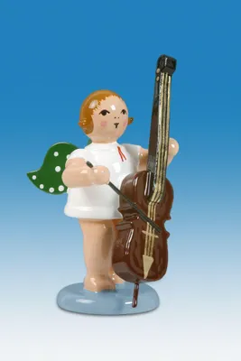 Produktbild von Holzfigur Engel mit Bassgeige ohne Krone Höhe 6cm NEU