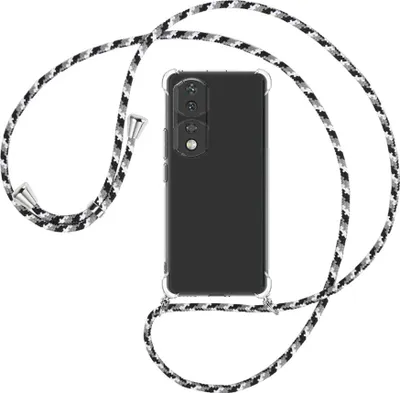 Produktbild von Handykette Backcover-Schutzhülle mit Band (Metall silberfarben) für Honor 90 Pro (REP-AN00, 6.78'') - schwarz/grau/weiß