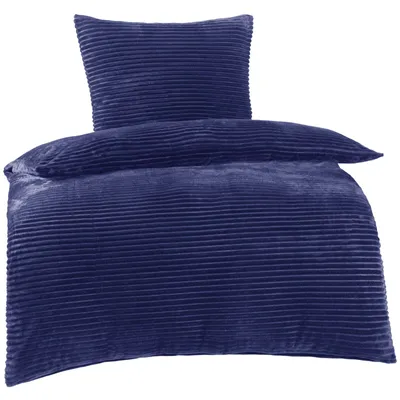 Produktbild von Bettwäsche Winter Plüsch Cashmere Cord Fleece 135x200 80x80: 2tlg. / Blau