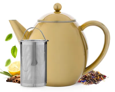 Produktbild von Teekanne doppelwandig, 1,2 l, aus Edelstahl, Tropfstopp, für die Küche