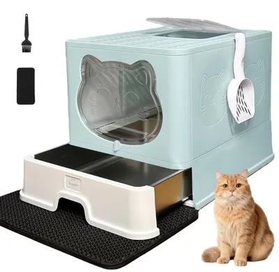 Image de Litière pour chat couverte, avec bac en acier inoxydable et filtre à charbon actif