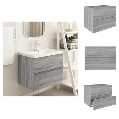 Produktbild von vidaXL Waschbeckenschrank Grau Sonoma 60x38,5x45 cm Holzwerkstoff -  Badezimmermöbel-Sets