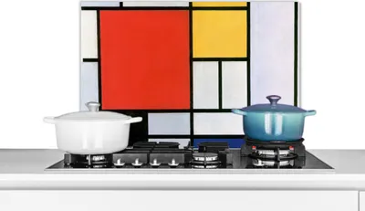 Produktbild von KitchenYeah®  Spritzschutz Küche - Küchenrückwand - Wandschutz für Herd und Spüle - Kunst - Mondrian - Alte Meister - Komposition 2 60x40 - Alu-Dibond (Alternative zum Spritzschutz aus Glas) - Hitzebe