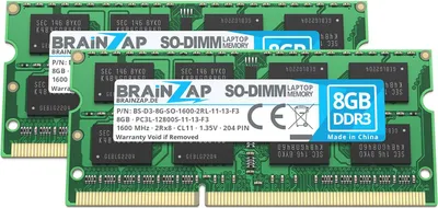 Produktbild von BRAINZAP 16GB (2x 8GB) DDR3 RAM SO-DIMM PC3L-12800S-11-13-F3 2Rx8 1600 MHz 1.35V CL11 Notebook Laptop Arbeitsspeicher
