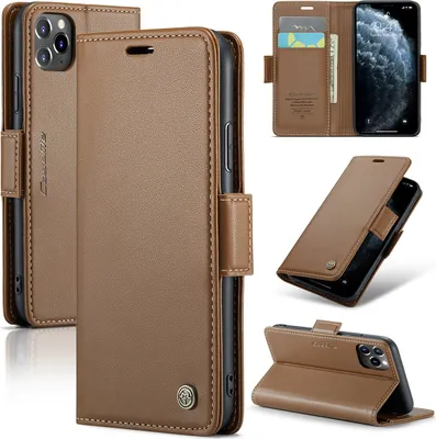 Image de étui pour iPhone 11 Pro, étui en cuir portefeuille porte-carte avec fonction de support pour iPhone 11 Pro Marron