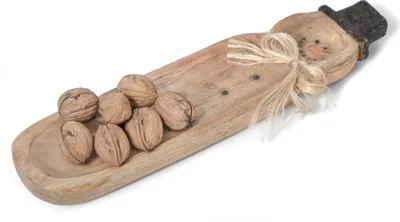 Produktbild von Weihnachtsdeko Schneemann Dekoschale 51 cm handgefertigte Holzschale aus Mangoholz mit geschnitztem Schneemannkopf winterliche Tischdekoration