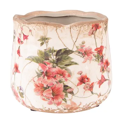 Produktbild von Clayre & Eef Blumentopf Ø 13x11 cm Rosa Beige Keramik Blumen