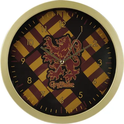 A close-up view of a Harry Potter Gryffindor wall clock.