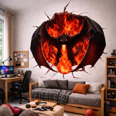 Obrázek produktu pro Decords, nástěnní dekorace – červený dračí motiv s 3D efektem, výška 260 cm
