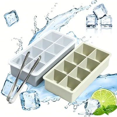 Silikon-Eiswürfelform, groß, 8 Quadrate, mit Deckel, BPA-frei