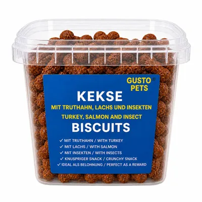 Image de Friandises pour chiens à la dinde, au saumon et aux insectes 450 g, Image générée par une IA