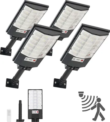 Produktbild von VEVOR Solar-Straßenlaterne 50000 LM, Straßenlampe 500 W, Solarleuchte mit Dämmerungssensor, LED-Flutlicht mit Bewegungsmelder, IP65 wasserdichte Außenbeleuchtung für Einfahrt & Hof, 4er-Pack