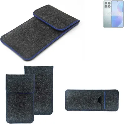 Produktbild von K-S-Trade Handy-Hülle Schutz-Hülle kompatibel mit Xiaomi Redmi K70 Pro Filztasche Pouch Tasche Case Sleeve Filzhülle dunkelgrau, blauer Rand