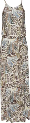 Produktbild von LASCANA Maxikleid mit Schlitz und Knopfleiste im Rücken, mit Alloverprint creme-khaki-hellblau-braun bedruckt Größe 36
