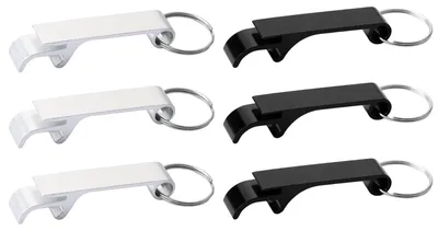 6 Schlüsselanhänger-Flaschenöffner, Schwarz & Silber, Mini-Bieröffner