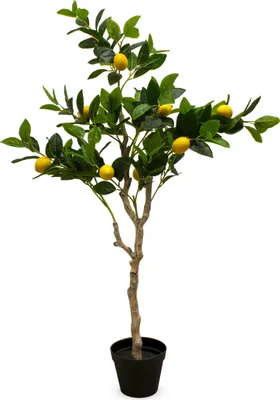 Produktbild von Zitronenbaum Kunstpflanze im schwarzen Topf - 118 x 40 cm - Künstlicher Baum im Blumentopf mit 10 Zitronen