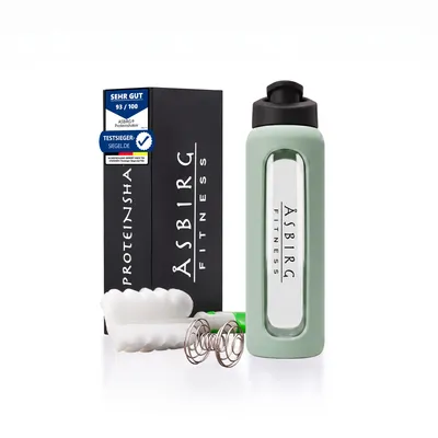 Produktbild von Asbirg | Glas Protein Shaker 700ml – BPA-frei, auslaufsicher & robust – Eiweiß Shaker aus Borosilikatglas – Trinkflasche für Fitness & Sport