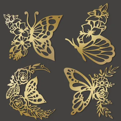 4er-Set Schmetterling Wanddeko aus Metall, gold, Mondform