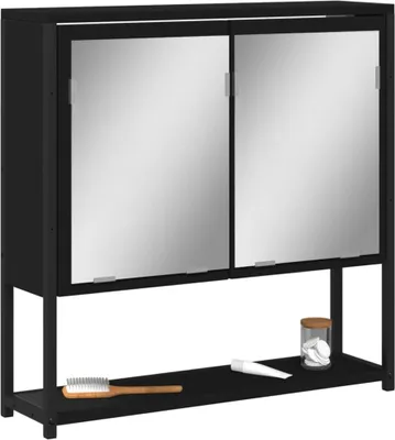 Zdjęcie produktu dla vidaXL Szafka łazienkowa z lustrem czarna 60x16x60 cm materiał drewnopochodny