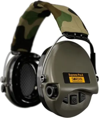 Produktbild von Sordin Supreme Pro-X LED Gehörschutz - aktiver Jagd-Gehörschützer,Gel-Kissen,Camo-Band,grüne Kapseln