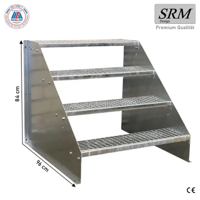 Produktbild von 4 Stufen Standtreppe Modell 1 verzinkt, Breite 60 cm, Höhe 84 cm ohne Geländer