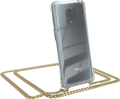Produktbild von EAZY CASE Metall Handykette für Xiaomi Redmi Note 9S / 9 Pro / 9 Pro Max, Handyhülle mit Umhängeband, Silikonhülle, Metallkette für Smartphone in Gold