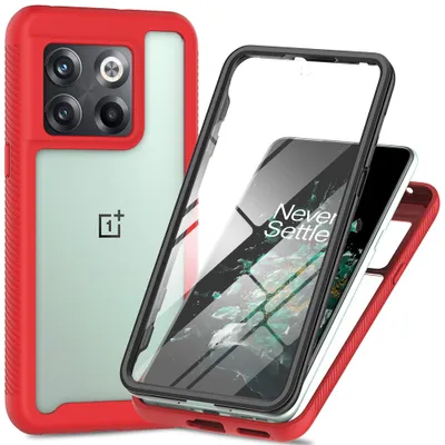 Immagine prodotto di Custodia per OnePlus 10T, paraurti con protezione dello schermo integrata Custodia protettiva a 360° per tutto il corpo, rosso