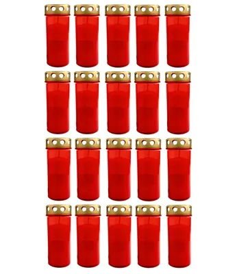Produktbild von 20er Set XL Grablicht Rot Grabkerze mit Deckel Großer Grabbrenner Grablaterne Grableuchte Grablampe Dauerbrenner