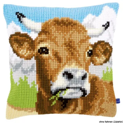 Immagine prodotto di Cuscino a croce Vervaco "Mucca marrone", schema di ricamo disegnato