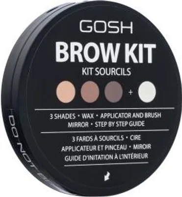 Produktbild von GOSH Eye Brow Kit, 3 Farben, Braun, Mica. Dimethicone. CI 77499\Iron Oxides. CI 77491\Iron Oxides. CI 77742\Manganese..., Rund, Schwarz, 3 g