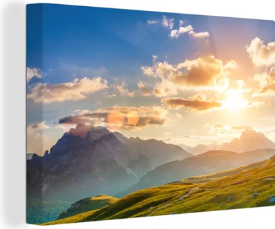 Produktbild von OneMillionCanvasses® - Leinwandbilder - 140x90 cm, Sommer - Sonnenuntergang - Berge, Wandbilder Kunstdruck Wanddekoration - Foto auf Leinwand - Gemälde auf Holzrahmen