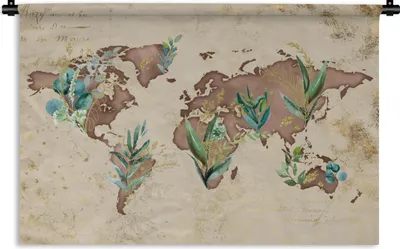 Produktbild von MuchoWow® Wandteppich Wandbehang Weltkarte - Retro - Pflanzen 120x80 cm Tapisserie Dekoration Wandtuch - Wanddekorationen - Wandtücher