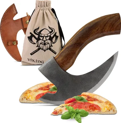Produktbild von VIKING CRAFT - Pizza Axt Wikinger inkl. Lederschutz - Pizzamesser für echte Wikinger - Pizzaschneider Axt perfekt geeignet als Wikinger Deko