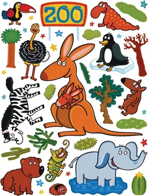 Produktbild von Sanders & Sanders Wandtattoo Zoo Tiere Grün, Braun und Blau - 600245 - 65 x 85 cm