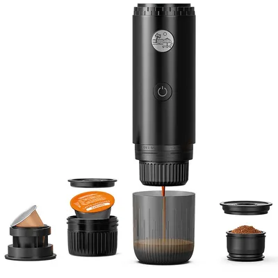 Produktbild von Mobile Espressomaschine für Kapseln und gemahlenen Kaffee, 20 Bar Kaffeebereiter mit Akku, selbstheizend für Zuhause, Auto und Büro