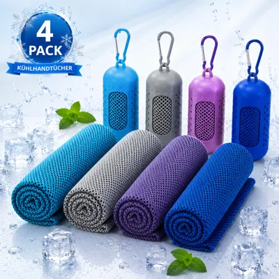 Produktbild von 4 Stück Sporthandtuch Cooling Towel, 100 × 30 cm, sofort kühlend & schnelltrocknend, Kühlhandtuch Mikrofaser für Fitness, Laufen, Camping, Outdoor