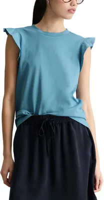 Productafbeelding van Marc O'Polo denim dames top met volants aan de mouwen, regular fit, blauw (Blue Dawn)