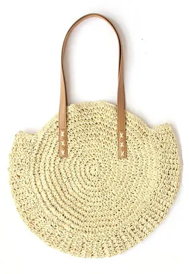 Produktbild von Strohhandtasche fš¹r Damen, runde Strohtasche, natš¹rlich schick, gro?e Sommer-Strandtasche mit gewebtem Henkel, Schultertasche, 45 x 41 cm