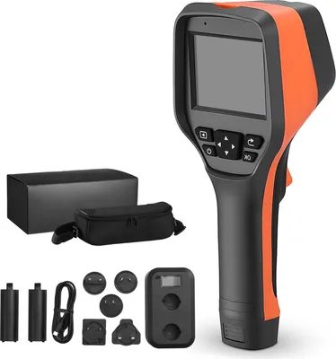 Image de Caméra thermique SucceBuy avec résolution 256 x 192 IR, thermomètre IR et caméra visuelle 2 MP, taux de rafraîchissement de 25 Hz, écran tactile 3,5 pouces, plage de température de -20 °C à 450 °C, compatible WLAN